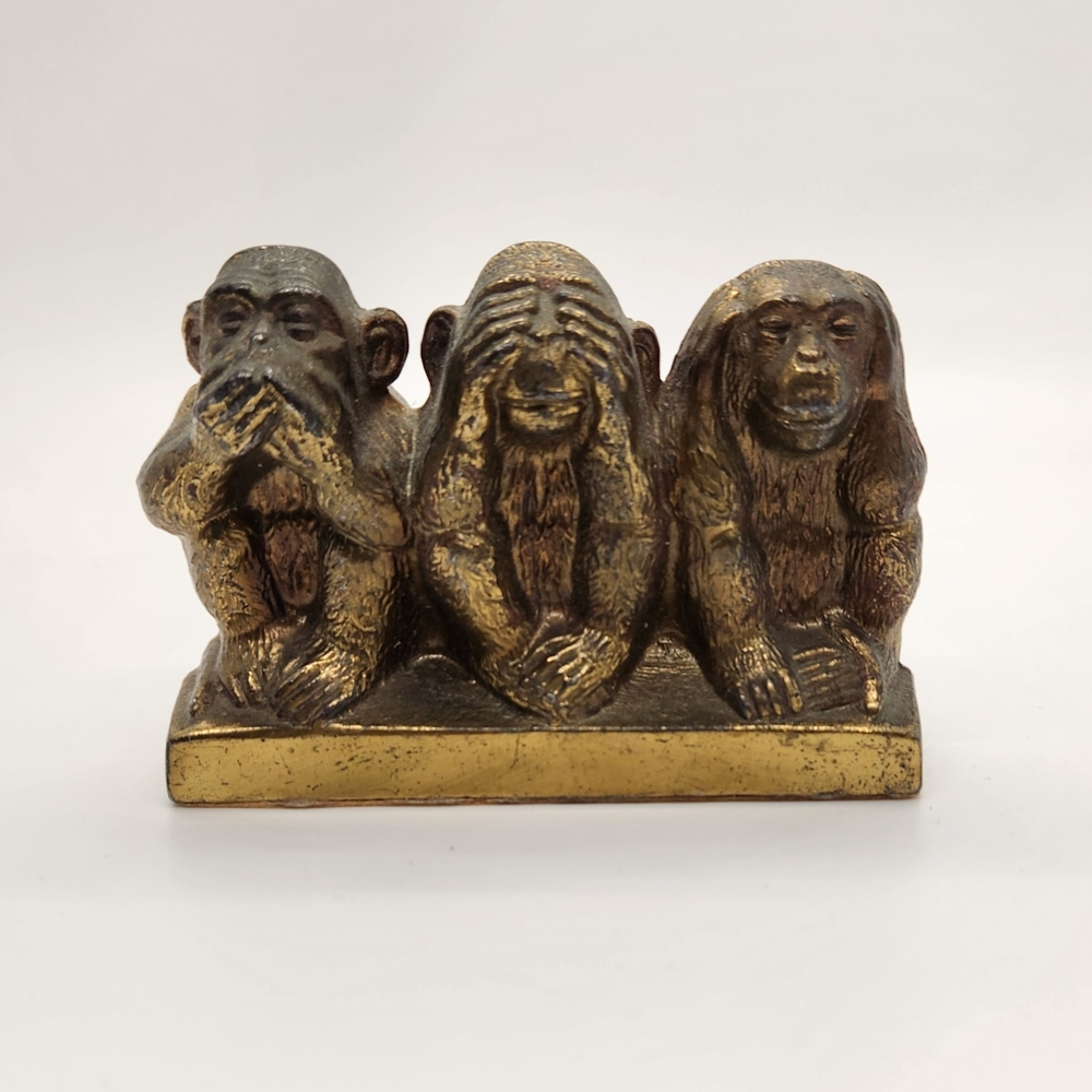 Gold and Brown Three Wise Monkeys Statue